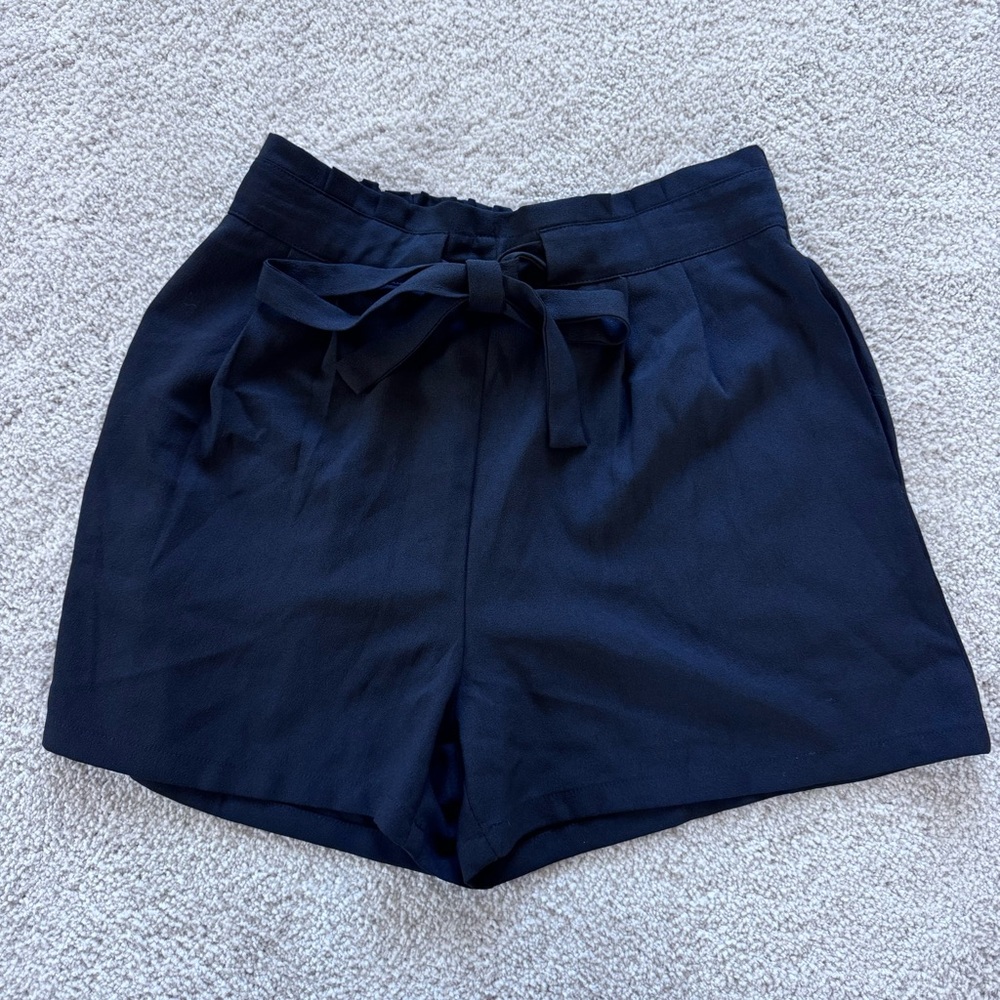 Women's Black Tie Waist Paperbag Shorts